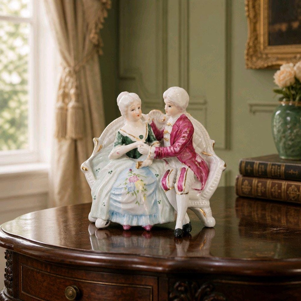 Victorian Style Midcentury Man and Woman on a Settee Bloor Italian Gift Ltd